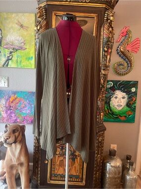 Massimo Olive Green Ribbed Open Front Cardigan